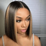 WOWANGEL Highlight Straight Short Bob Wig HD Lace Closure Glueless Wig 12inches